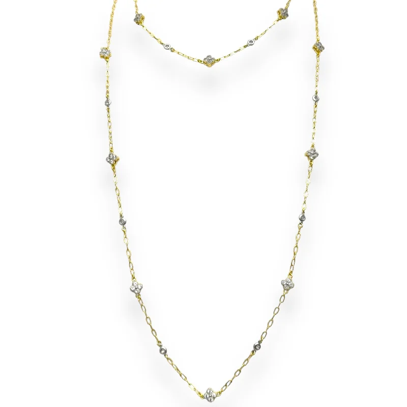 Gold Mini- Paperclip Necklace With Pave Flowers