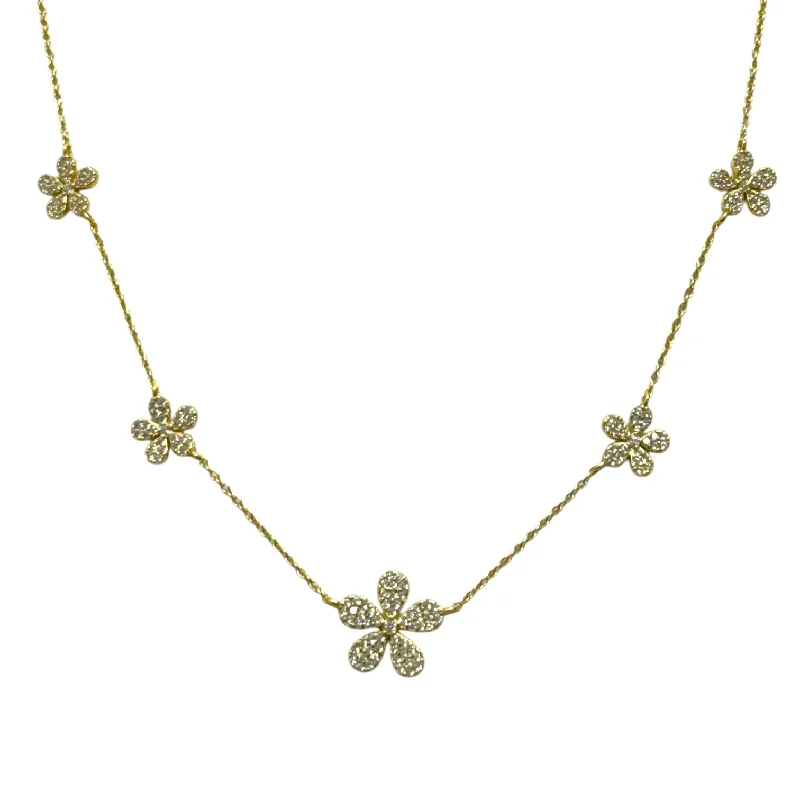 Gold Necklace With Pave Flowers