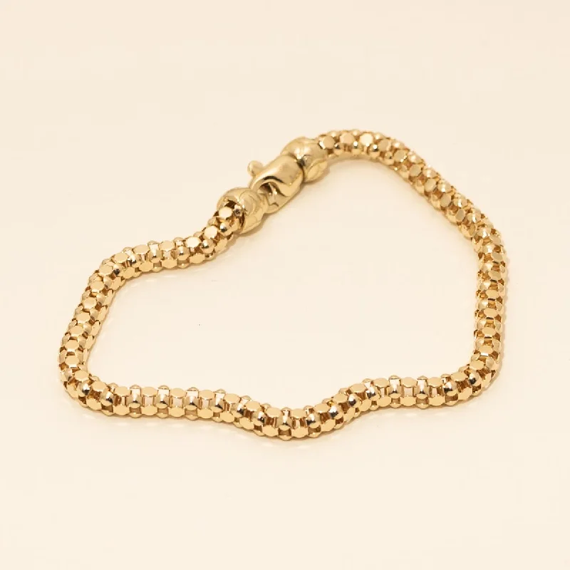 Italian Woven Bracelet with Diamond Cutting and Clasp in 14kt Yellow Gold