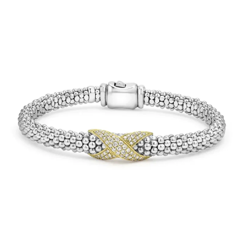 Lagos Embrace Two-Tone Diamond X Caviar Bracelet, 6mm