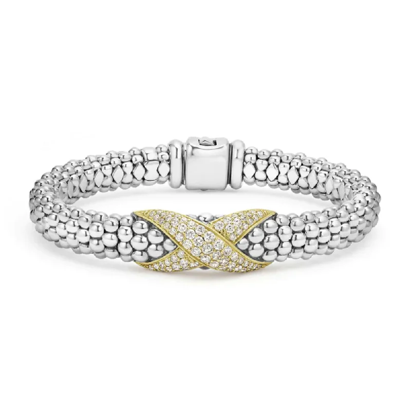 Lagos Embrace Two-Tone Diamond X Caviar Bracelet, 9mm