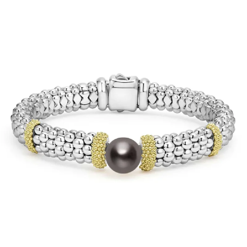 Lagos Luna Two-Tone Tahitian Black Pearl Caviar Bracelet, 9mm