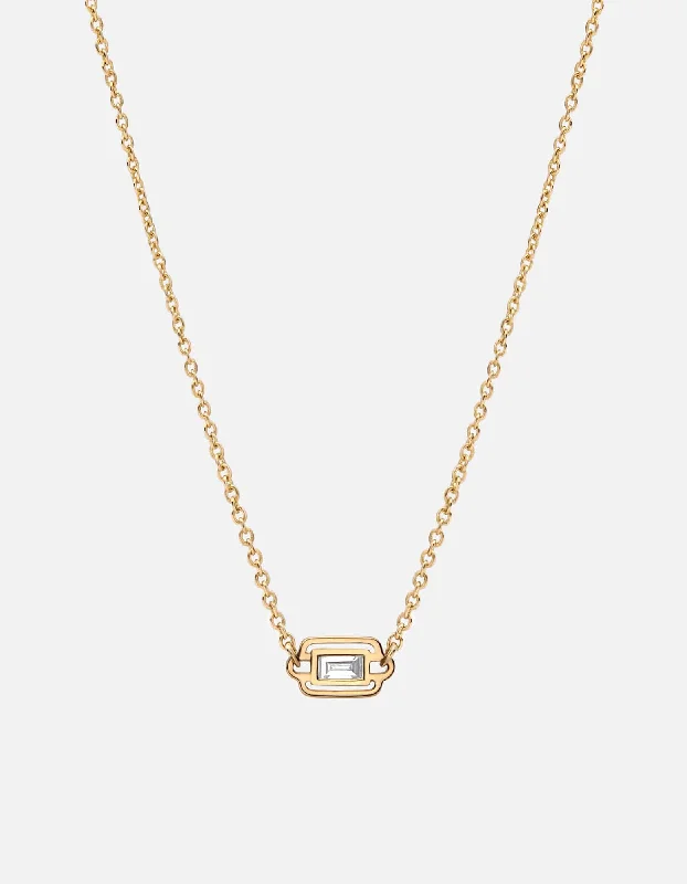 Luna Necklace, 14k Gold Baguette Pavé