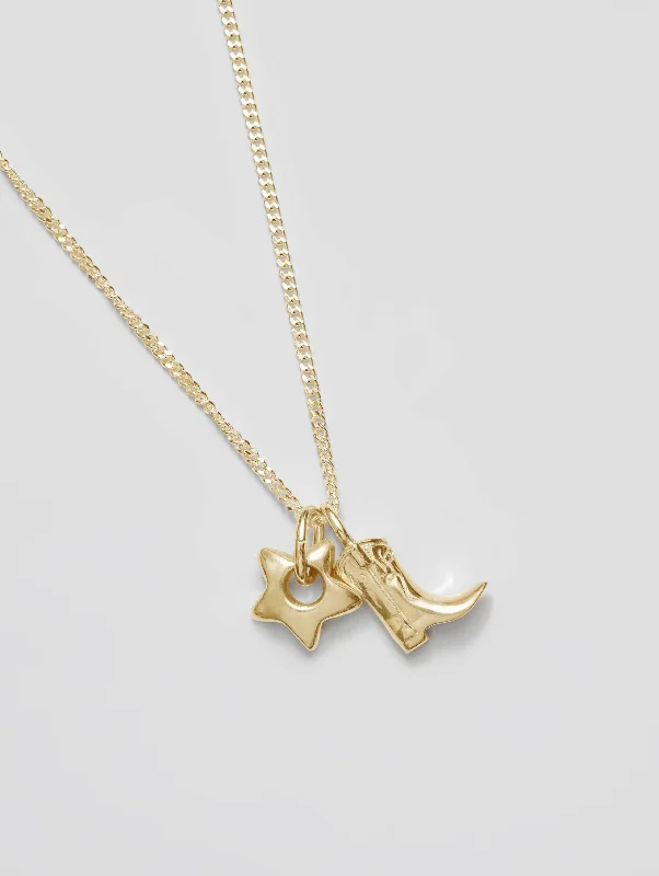 Mini Gold Cowboy Boot and Star Charm Necklace