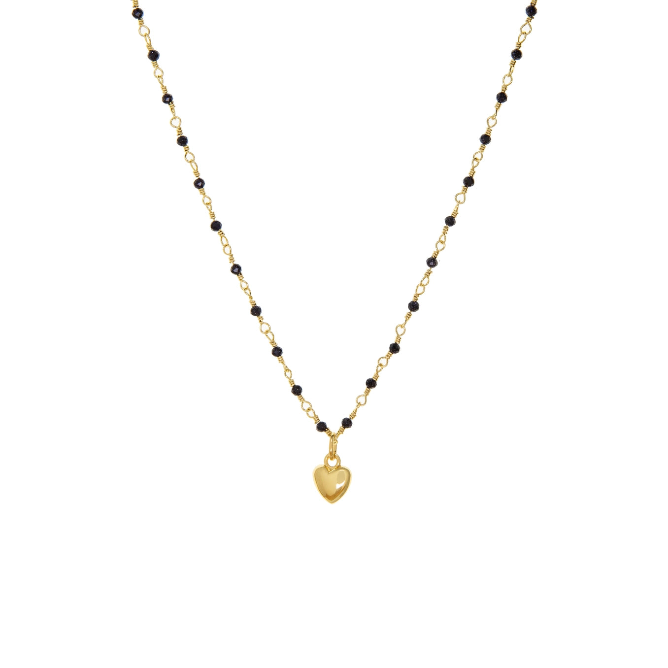 Onyx Bead Chain Necklace With Puffy Heart Charm