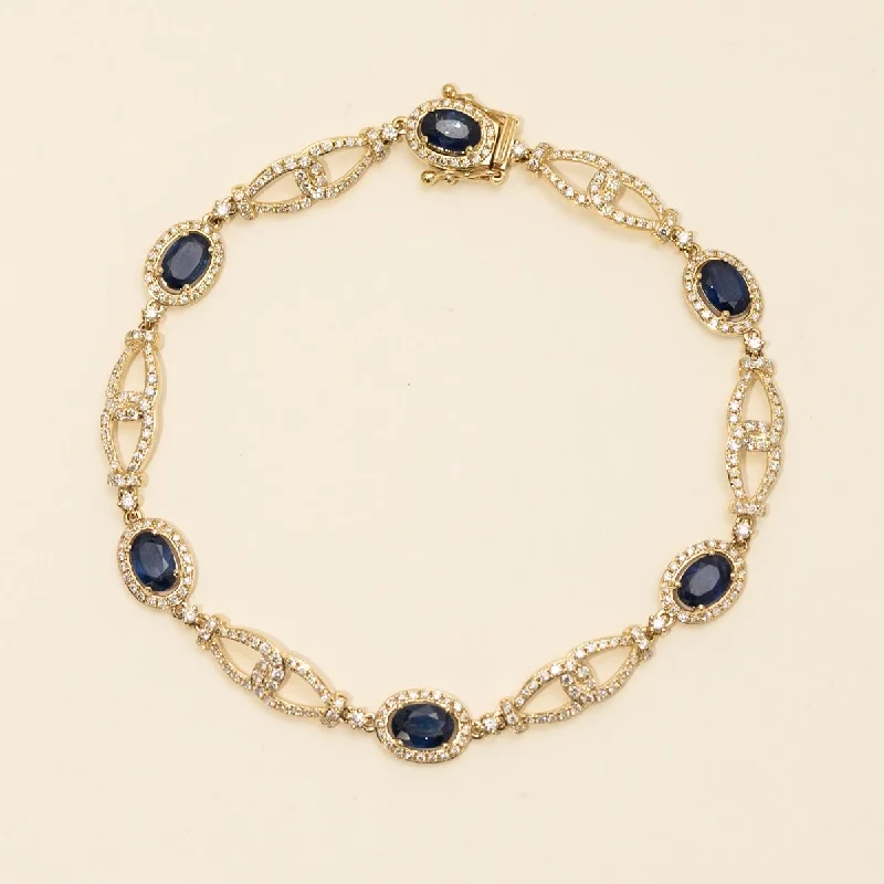 Oval Sapphire Bracelet in 14kt Yellow Gold with Diamonds (1 3/8ct tw)