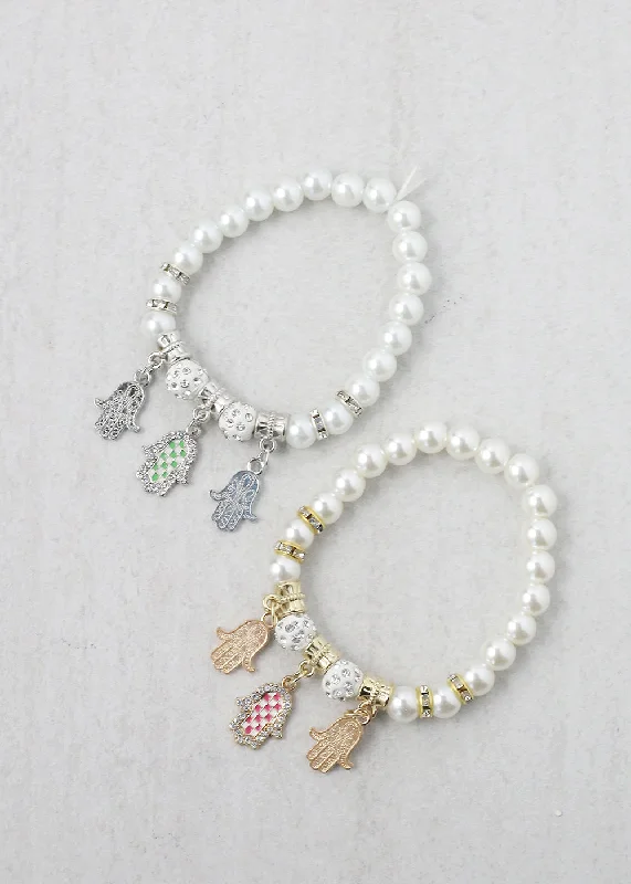 Pearl + Hamsa Hand Bracelet