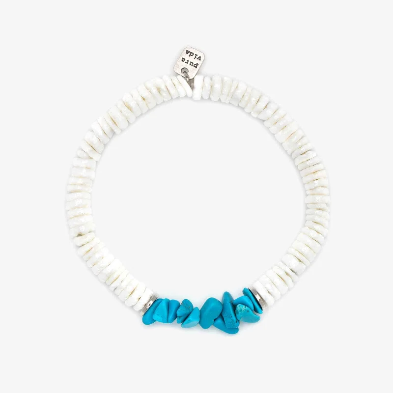 Puka Shell and Turquoise Chip Stretch Bracelet