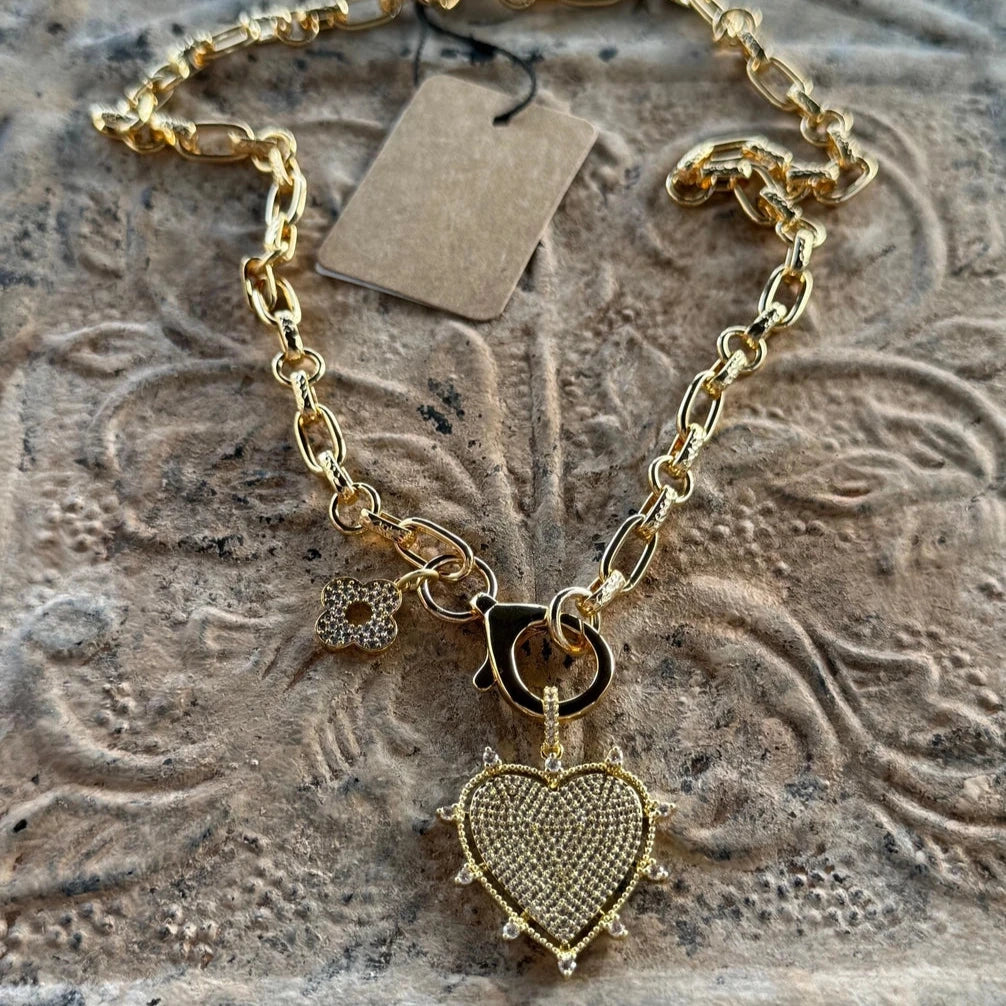 Radiant Pavve Heart and Flower Necklace