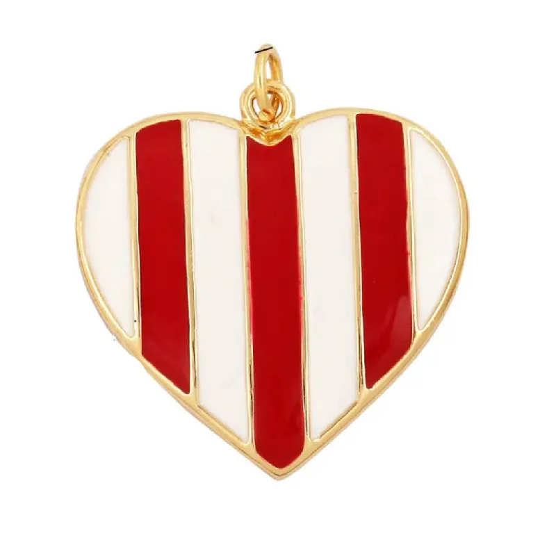 Red & White Stripe Heart Charm