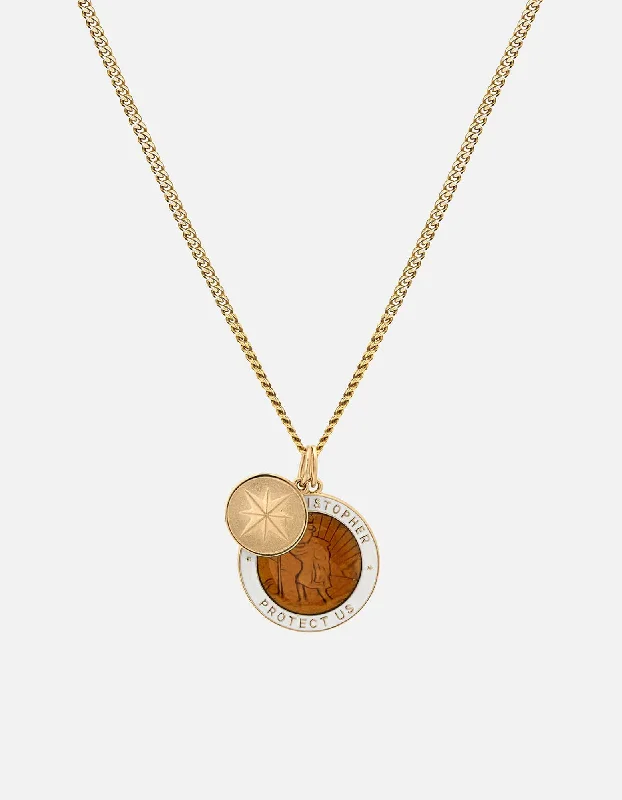 Saint Christopher Surf Necklace, Gold Vermeil/Desert Sun