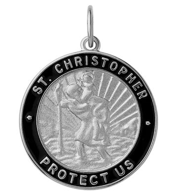 Saint Christopher Surf Pendant w/Enamel, Sterling Silver