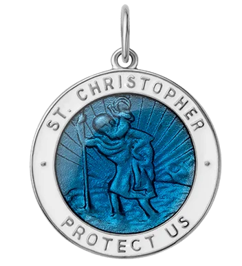 Saint Christopher Surf Pendant w/Enamel, Sterling Silver