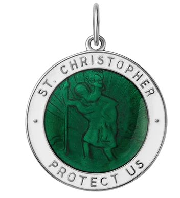 Saint Christopher Surf Pendant w/Enamel, Sterling Silver