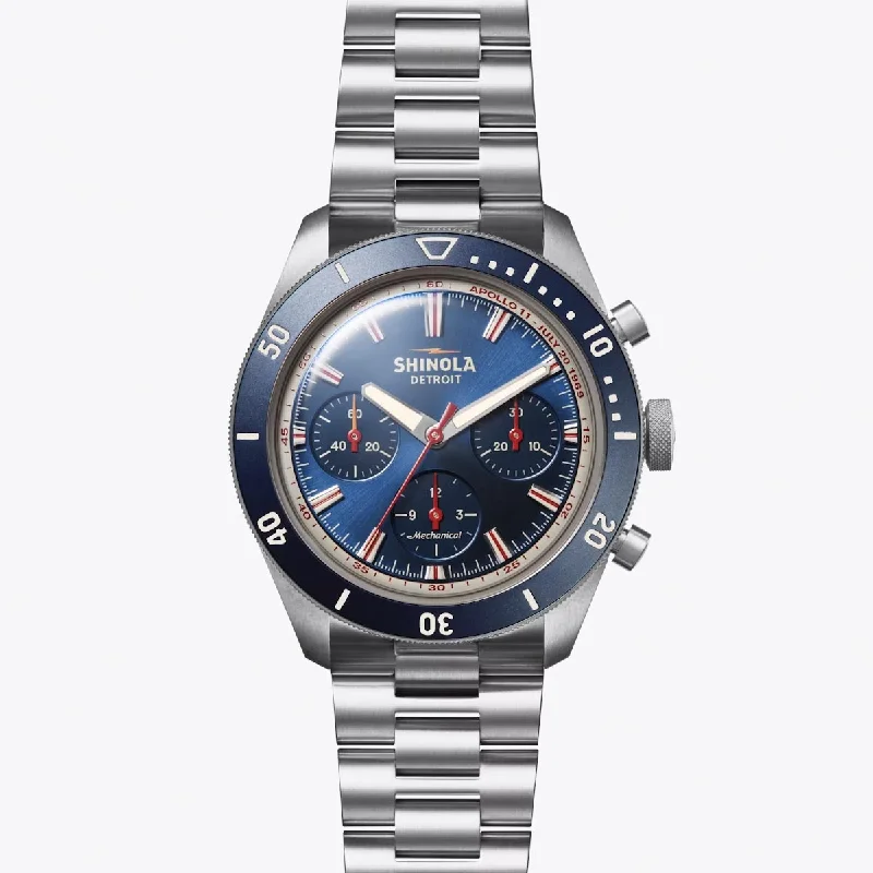 Shinola Mooncraft Monster Apollo 11 Chronograph Mens Watch with Sea Blue Dial and Titanium Bracelet (manual movement)