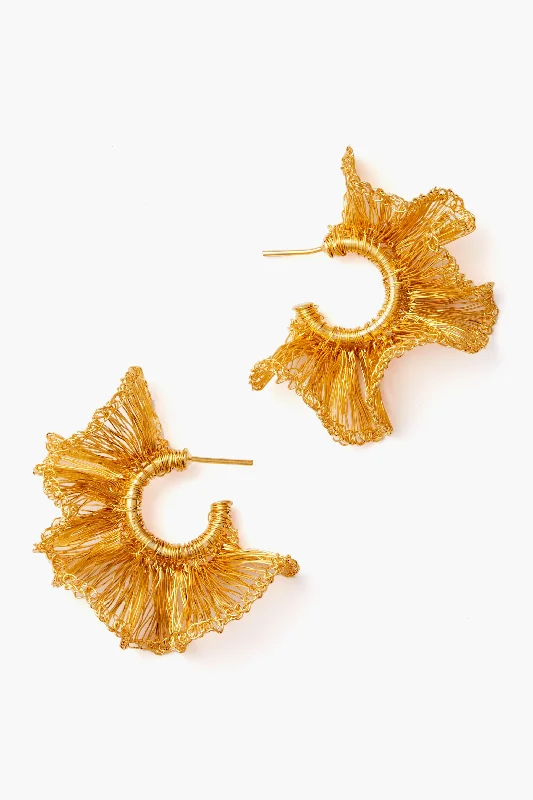 Small Hand Crochet Gold Ruffled Hoops