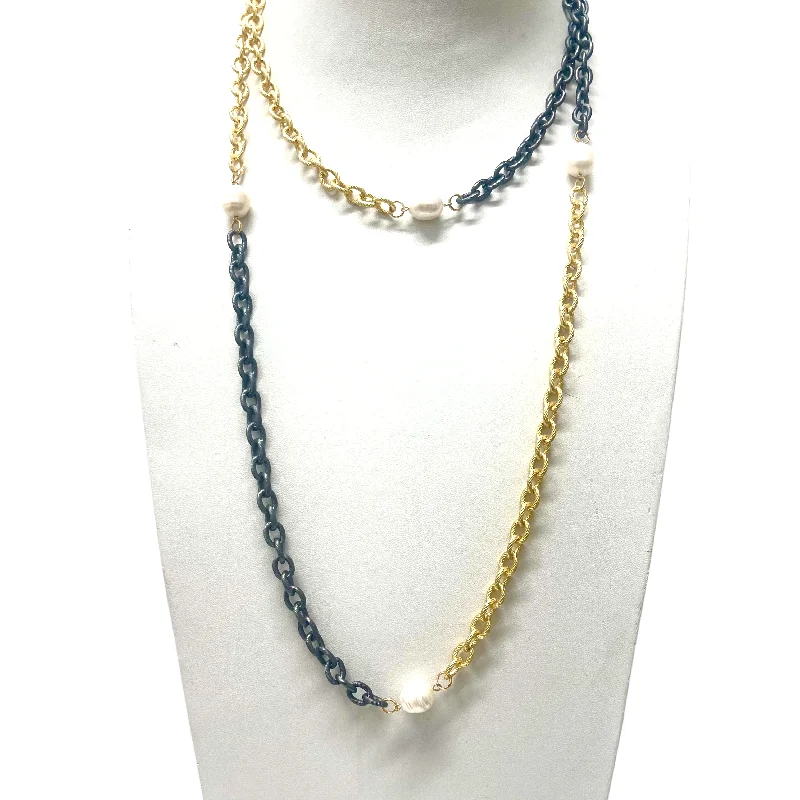 Two Tone Pearl Infinity Necklace