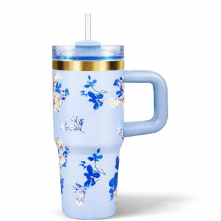 Home mini tumblers stylish portable cups for hot and cold drinks 14 oz lightweight everyday beverage solution blue floral