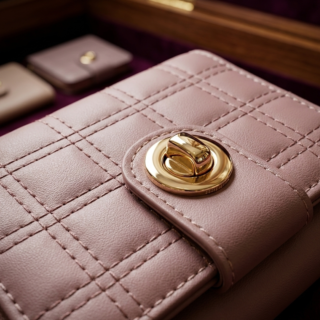 stylish compact check pattern pu leather wallet with metal button closure ~ camel brown