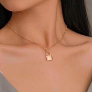 gold plated lock pendant necklace for women