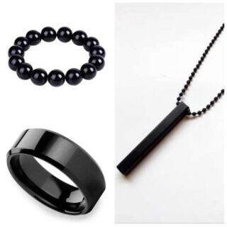 Black Vertical Bar Pendant Ring Bracelet Set for Men