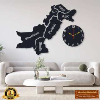 Pakistan map wall clock wooden 3d design