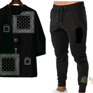 men black printed track suit set micro interlock