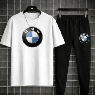 men bmw logo printed track suit white xl
