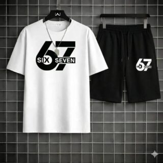 2 pcs men's polyester printed t shirt & shorts tracksuit